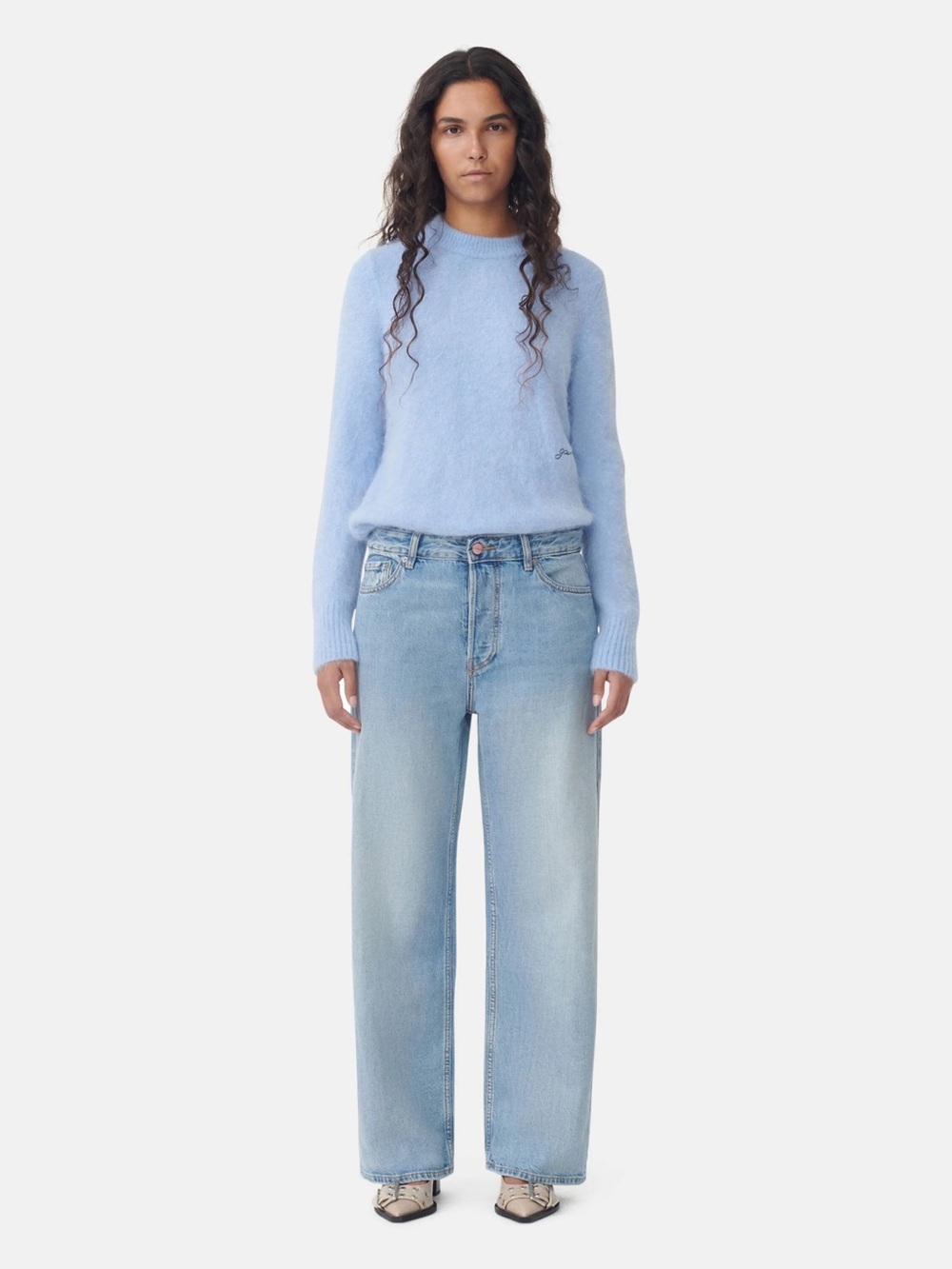 GANNI Izey Relaxed Fit Straight Leg Jeans In Light Vintage Blue Size 27 - Picture 4 of 14